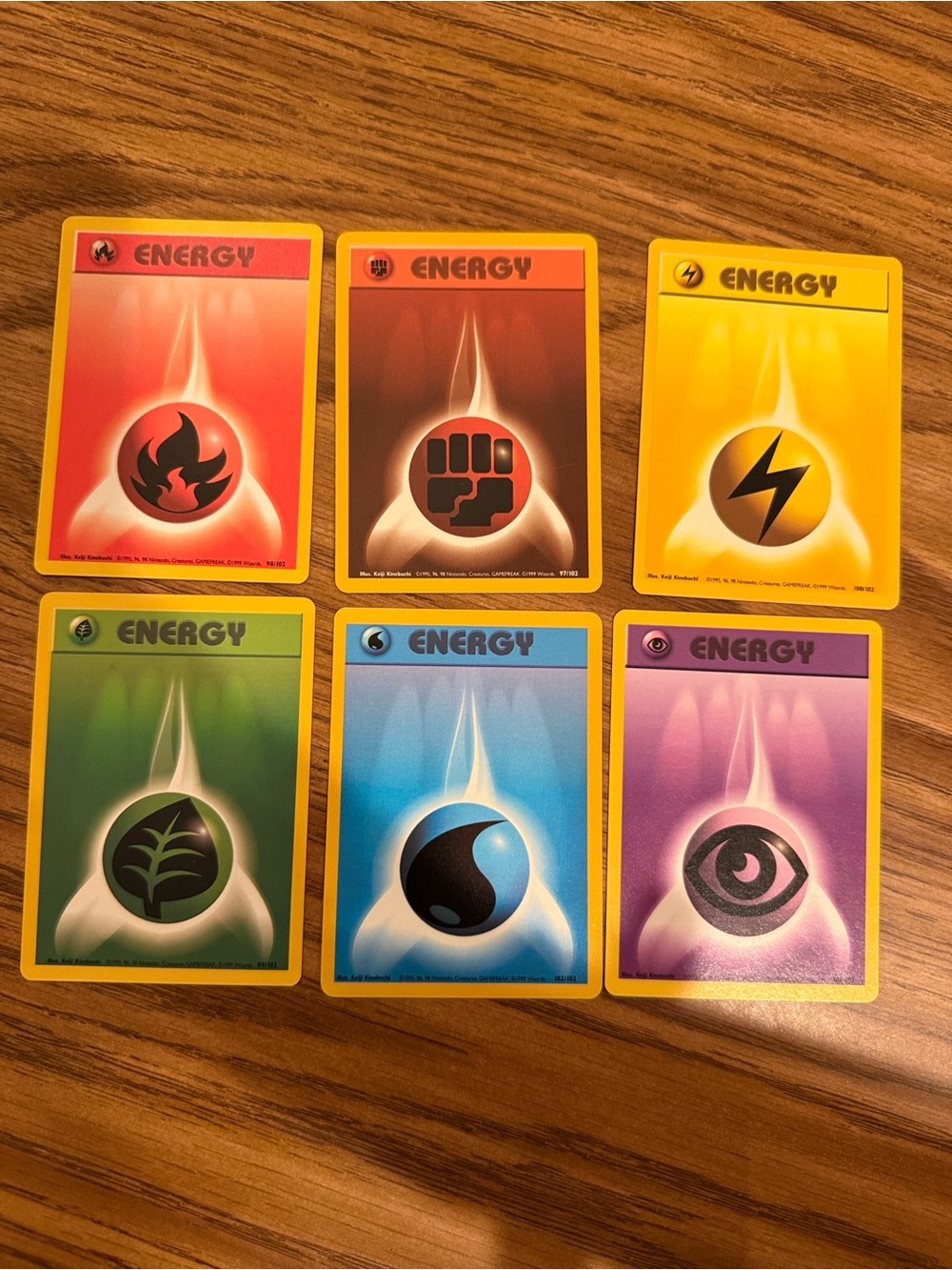 Pokemon Energy Cards - Red, Brown, Yellow, Blue, Green, Purple